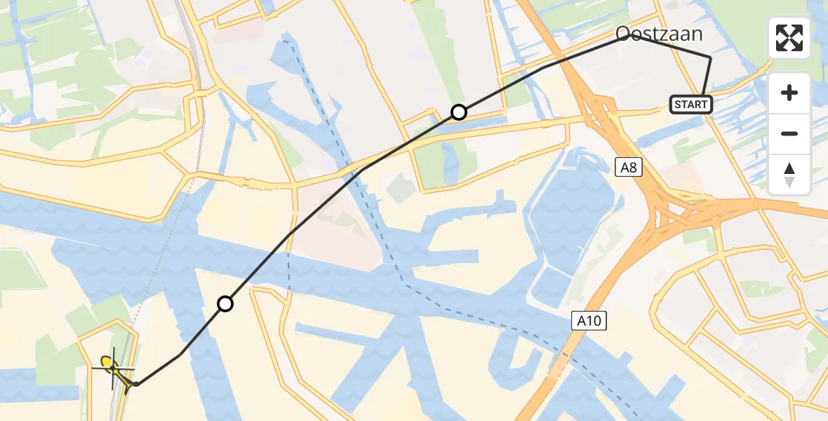 Routekaart van de vlucht: Lifeliner 1 naar Amsterdam Heliport, Slaperstraat