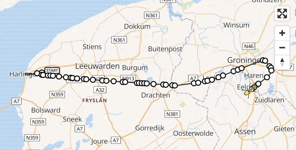 Routekaart van de vlucht: Lifeliner 4 naar Groningen Airport Eelde, Prins Hendrikkade