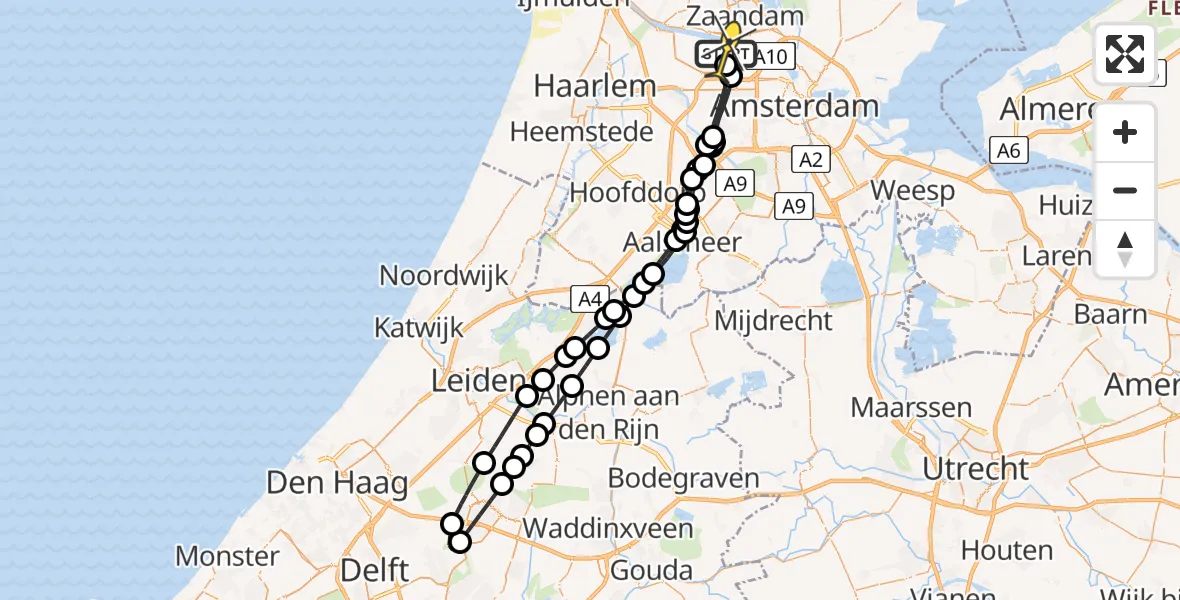 Routekaart van de vlucht: Lifeliner 1 naar Amsterdam Heliport, Corsicaweg