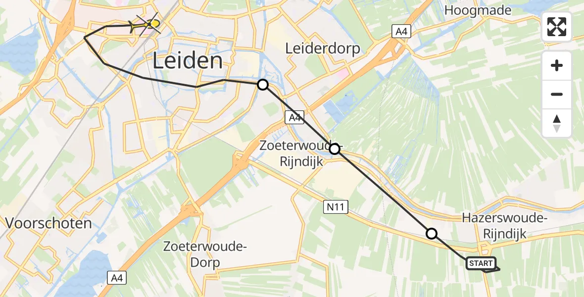 Routekaart van de vlucht: Lifeliner 2 naar Leiden, Brugmansplein