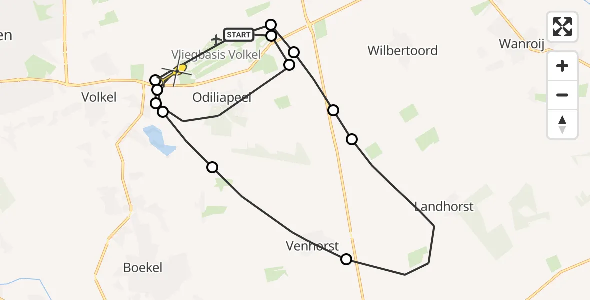 Routekaart van de vlucht: Lifeliner 3 naar Vliegbasis Volkel, Ontginningsweg