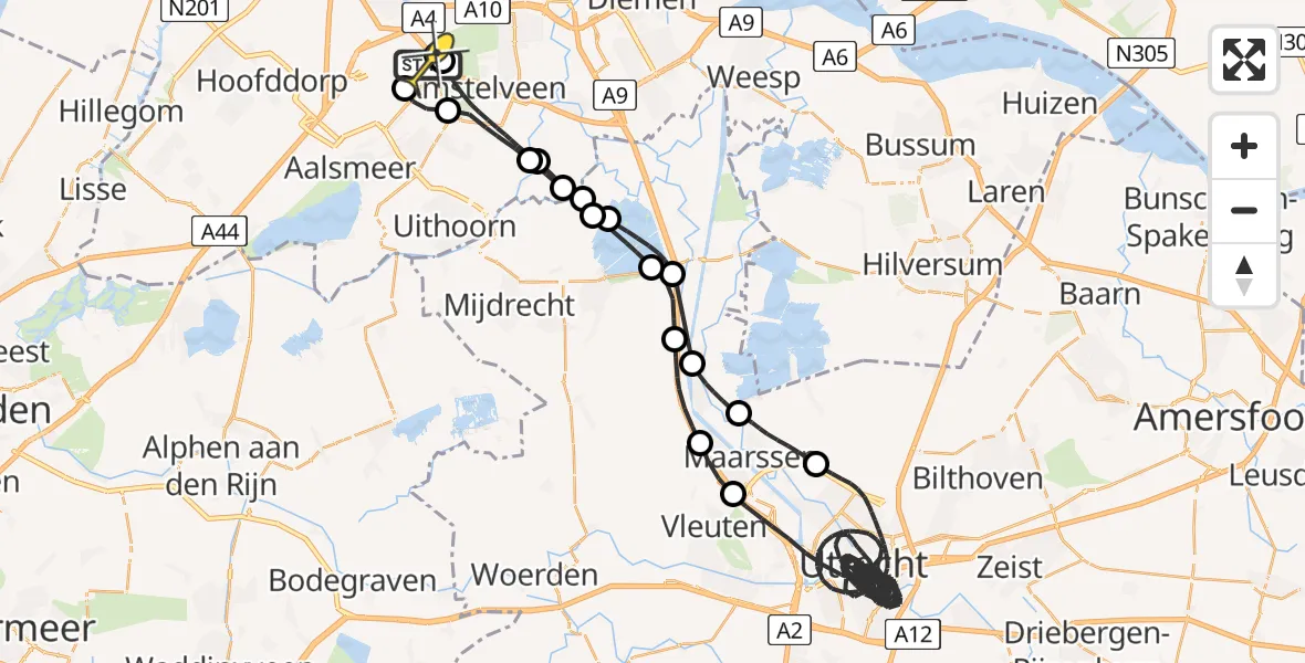 Routekaart van de vlucht: Politieheli naar Schiphol, Schipholdijk