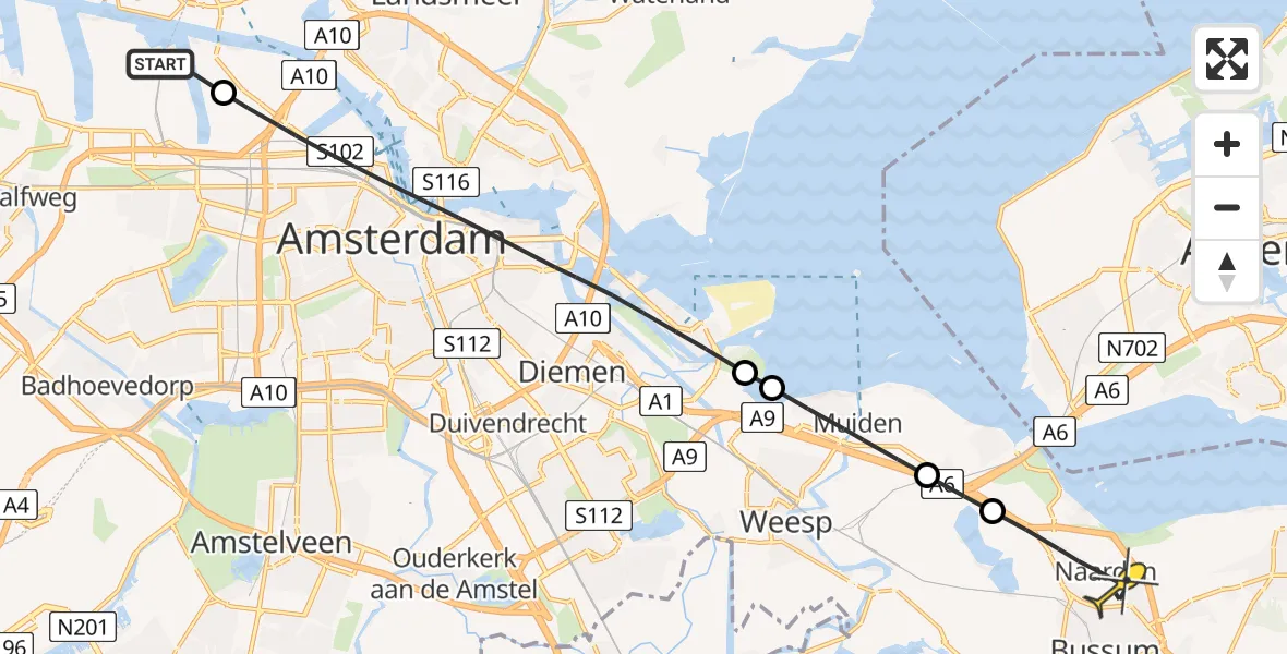 Routekaart van de vlucht: Lifeliner 1 naar Naarden, Westhaven