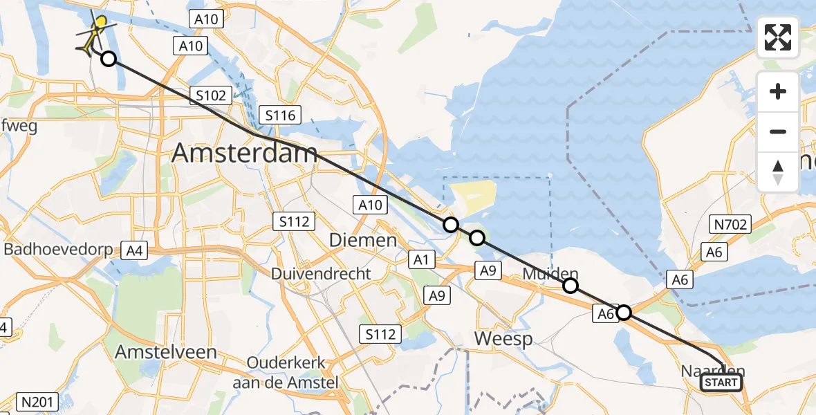 Routekaart van de vlucht: Lifeliner 1 naar Amsterdam Heliport, Westdijk