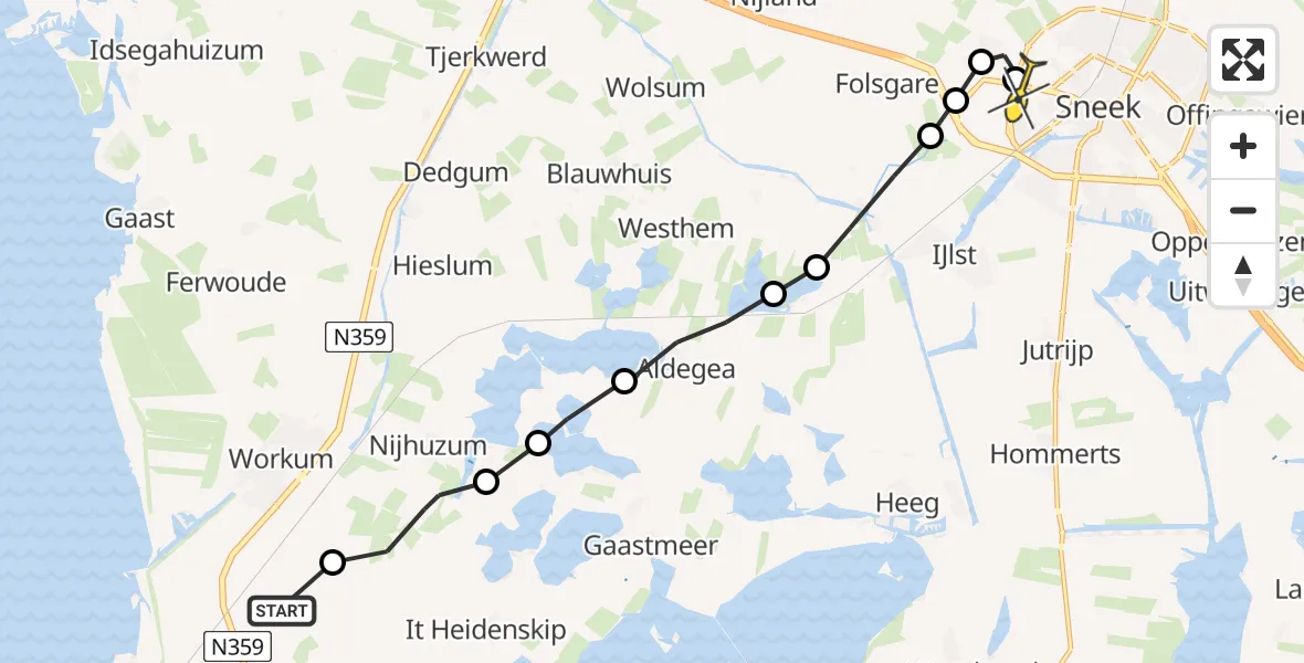 Routekaart van de vlucht: Ambulanceheli naar Sneek, Ursuladyk