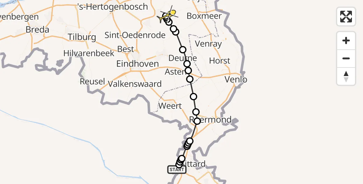 Routekaart van de vlucht: Lifeliner 3 naar Vliegbasis Volkel, Plakstraat