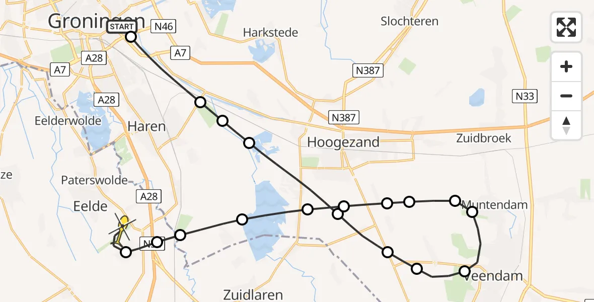 Routekaart van de vlucht: Lifeliner 4 naar Groningen Airport Eelde, Bornholmstraat