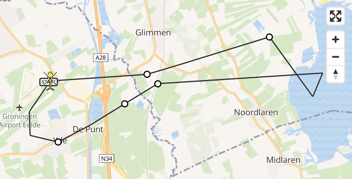 Routekaart van de vlucht: Lifeliner 4 naar Groningen Airport Eelde, Rijksstraatweg