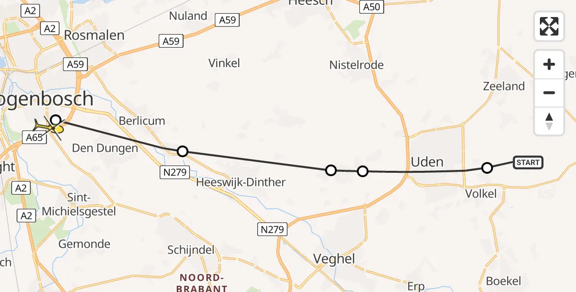 Routekaart van de vlucht: Lifeliner 3 naar 's-Hertogenbosch, Jagersveld