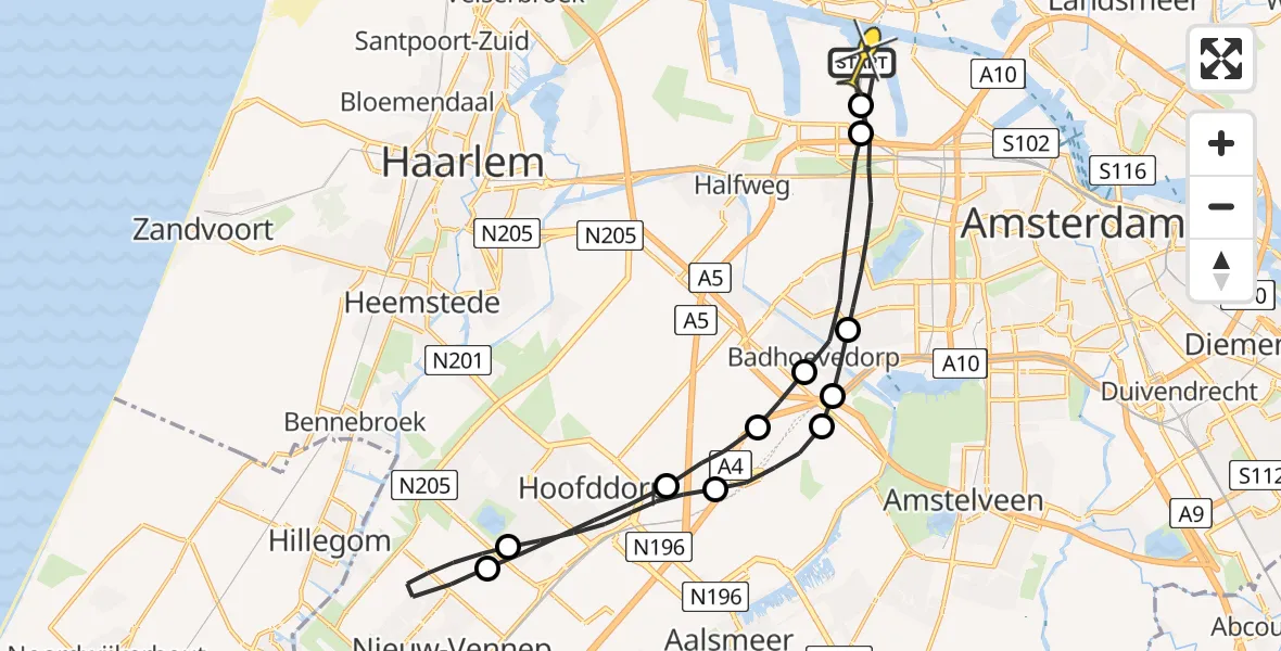 Routekaart van de vlucht: Lifeliner 1 naar Amsterdam Heliport, Maltaweg