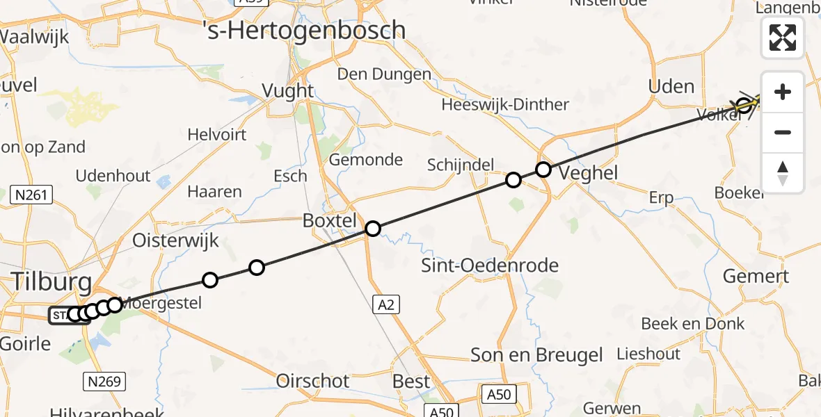 Routekaart van de vlucht: Lifeliner 3 naar Vliegbasis Volkel, Provincialeweg