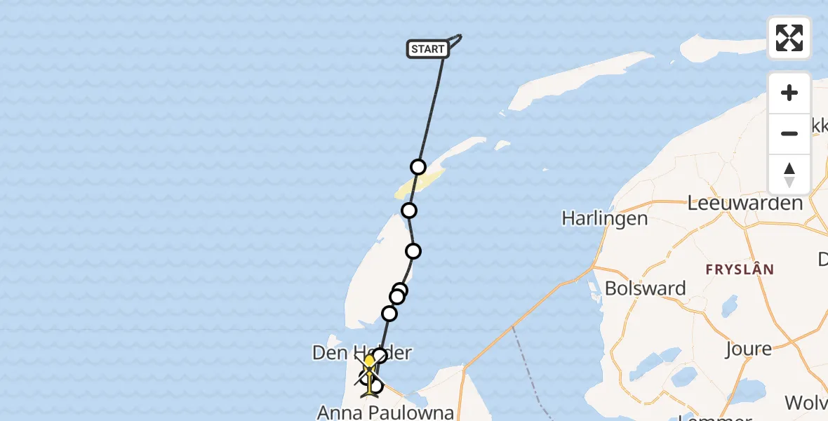 Routekaart van de vlucht: Kustwachthelikopter naar Vliegveld De Kooy, Luchthavenweg