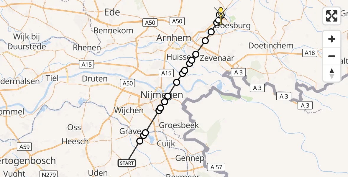 Routekaart van de vlucht: Lifeliner 3 naar Ellecom, Turnhoutseweg