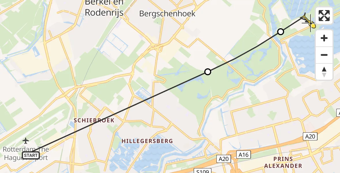 Routekaart van de vlucht: Lifeliner 2 naar Zevenhuizen, Muizenplaats