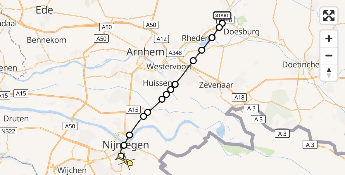 Routekaart van de vlucht: Lifeliner 3 naar Radboud Universitair Medisch Centrum, Ellecomsedijk