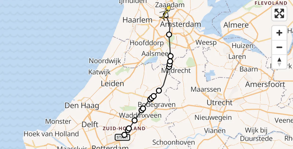 Routekaart van de vlucht: Lifeliner 1 naar Amsterdam Heliport, Wollefoppenweg