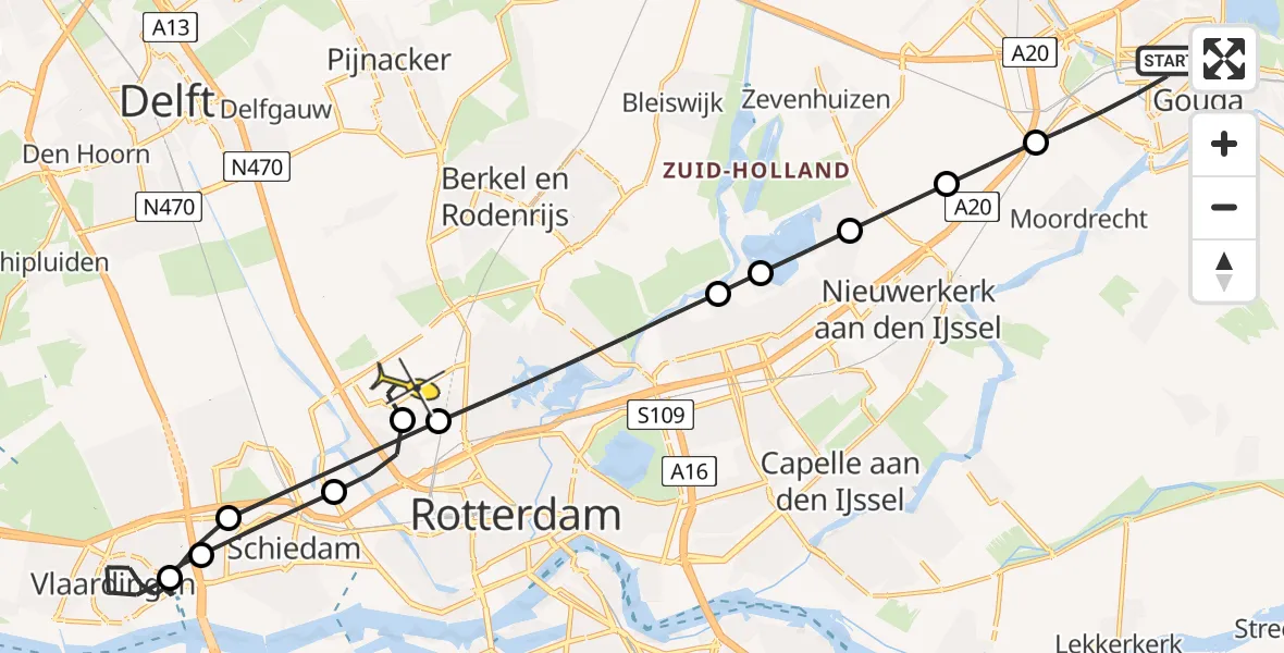 Routekaart van de vlucht: Lifeliner 2 naar Rotterdam The Hague Airport, Goudkade