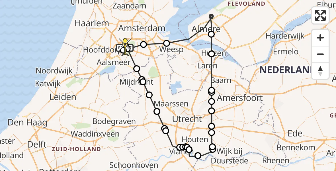 Routekaart van de vlucht: Politieheli naar Schiphol, Loevesteinse Randweg