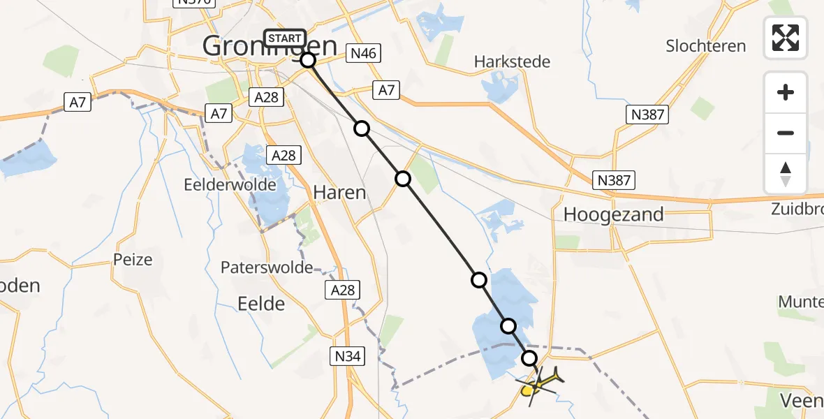 Routekaart van de vlucht: Lifeliner 4 naar De Groeve, Roskildeweg