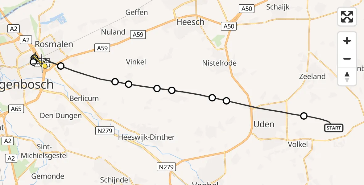 Routekaart van de vlucht: Lifeliner 3 naar Rosmalen, zeelandsedijk