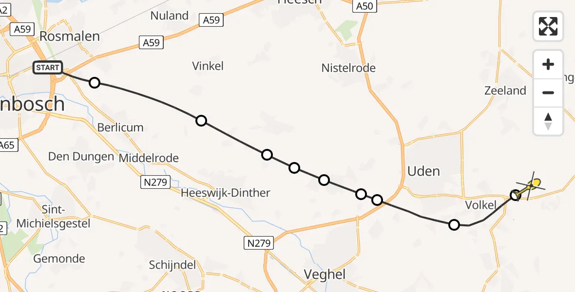 Routekaart van de vlucht: Lifeliner 3 naar Vliegbasis Volkel, Peter de Gorterstraat