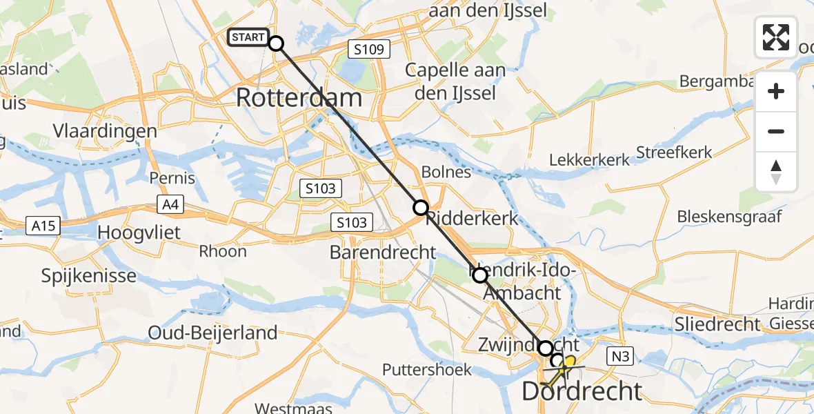 Routekaart van de vlucht: Lifeliner 2 naar Dordrecht, HSL-Zuid