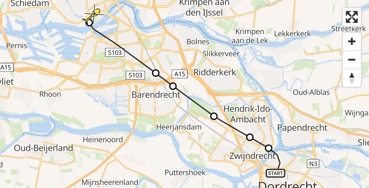 Routekaart van de vlucht: Lifeliner 2 naar Erasmus MC, Gravenstraat