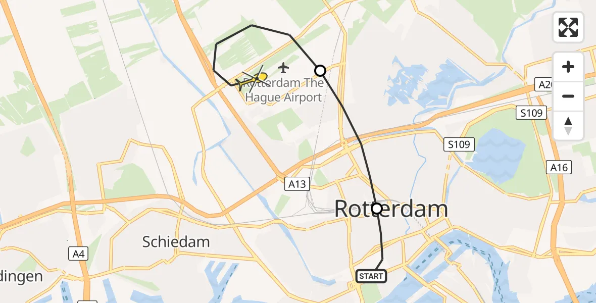 Routekaart van de vlucht: Lifeliner 2 naar Rotterdam The Hague Airport, Van Oldenbarneveltstraat