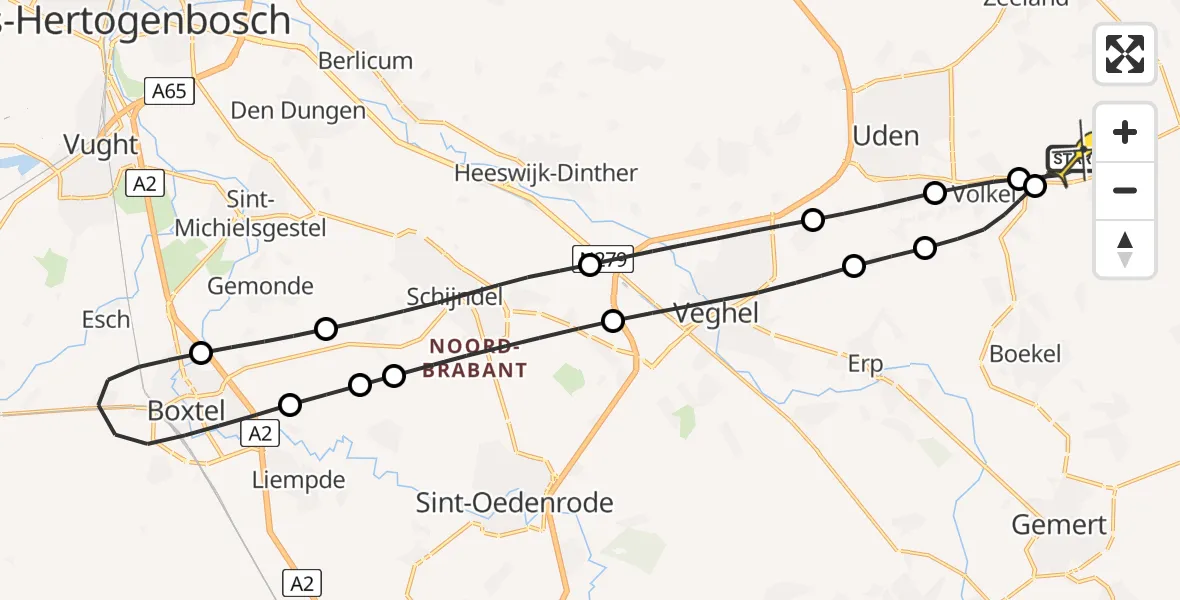 Routekaart van de vlucht: Lifeliner 3 naar Vliegbasis Volkel, Rondweg Volkel