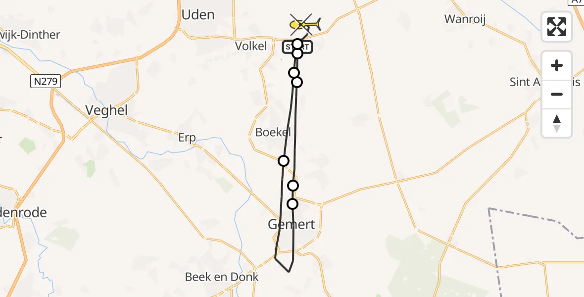 Routekaart van de vlucht: Lifeliner 3 naar Vliegbasis Volkel, Vlinderplas