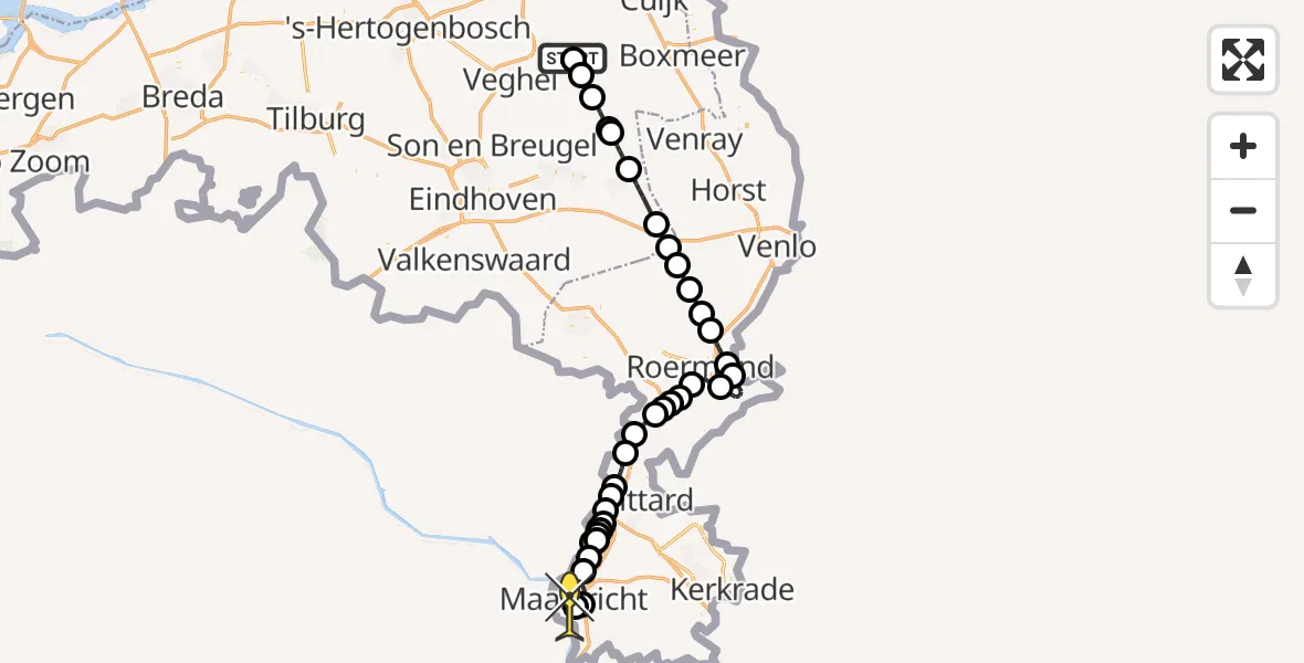 Routekaart van de vlucht: Politiehelikopter naar Maastricht, Oosterheidestraat