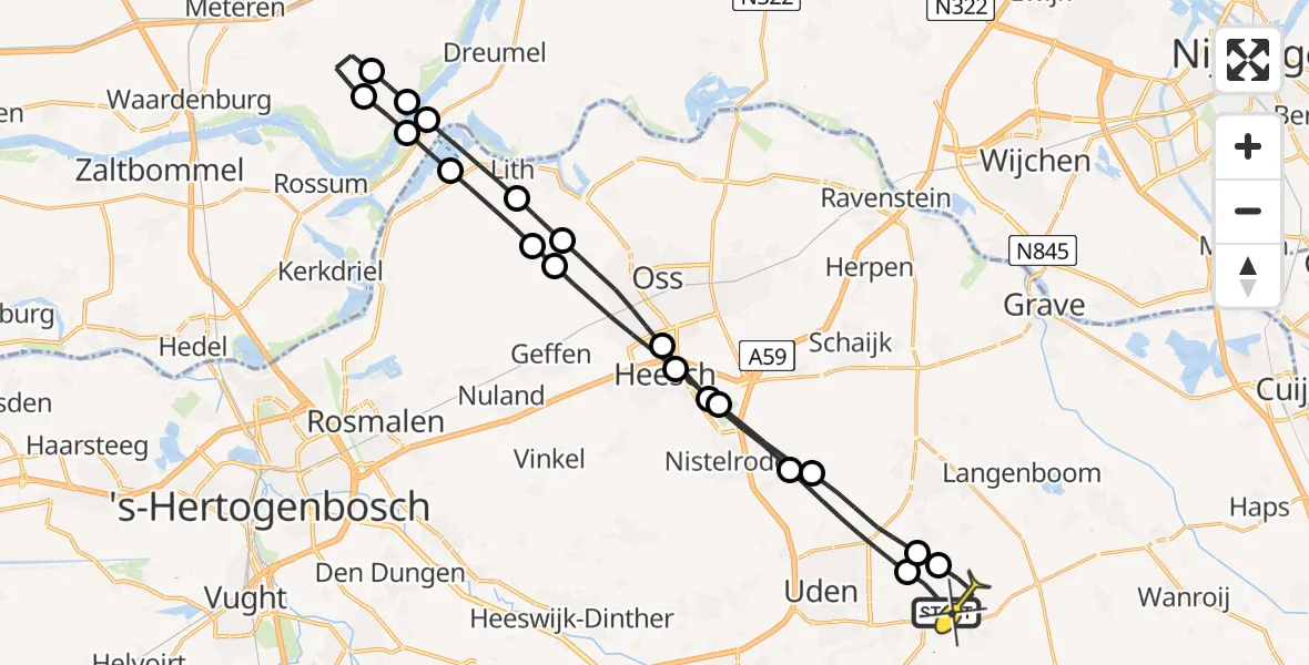 Routekaart van de vlucht: Lifeliner 3 naar Vliegbasis Volkel, Zeelandsedijk