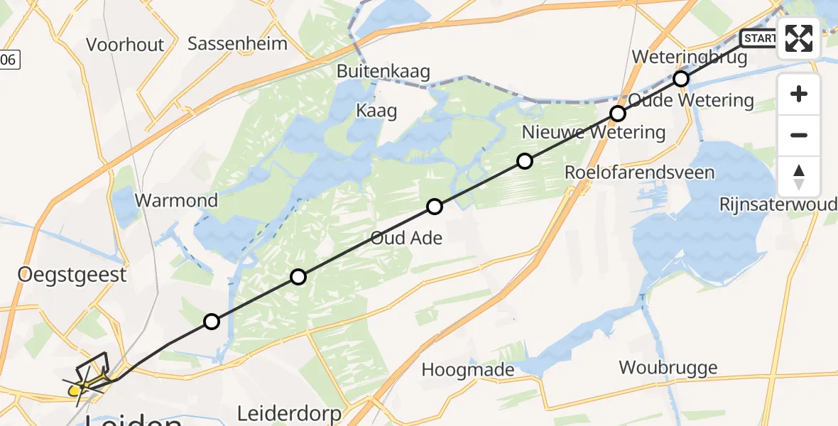 Routekaart van de vlucht: Lifeliner 1 naar Leiden, Kerklaan