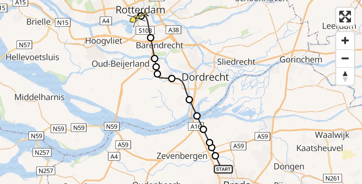 Routekaart van de vlucht: Lifeliner 2 naar Erasmus MC, Hooijdonkseweg