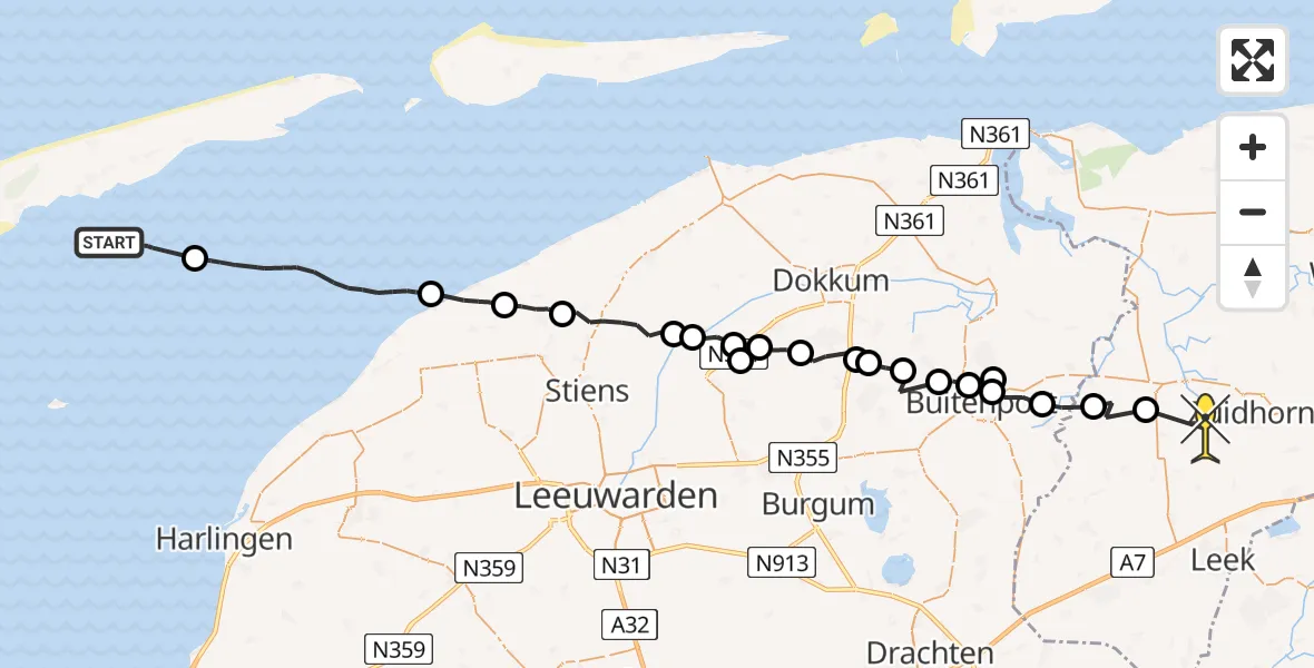 Routekaart van de vlucht: Ambulanceheli naar Niekerk, Riepel