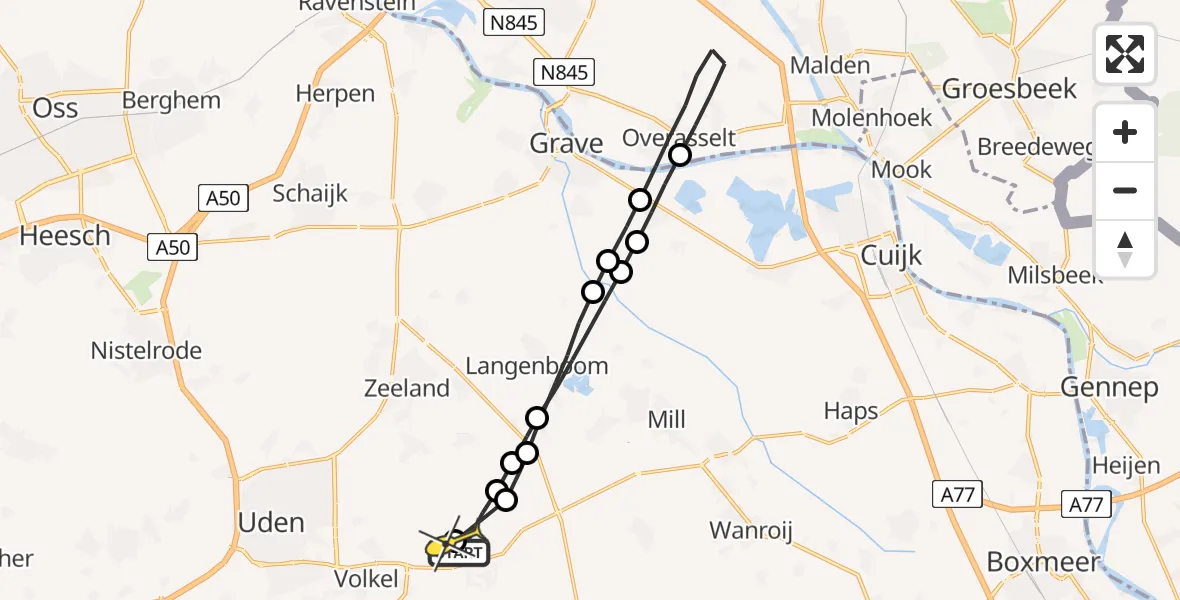 Routekaart van de vlucht: Lifeliner 3 naar Vliegbasis Volkel, Zeelandsedijk