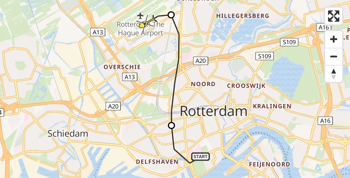 Routekaart van de vlucht: Lifeliner 2 naar Rotterdam The Hague Airport, Hondiusstraat