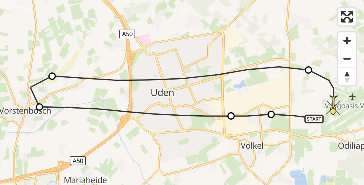 Routekaart van de vlucht: Lifeliner 3 naar Vliegbasis Volkel, Venstraat