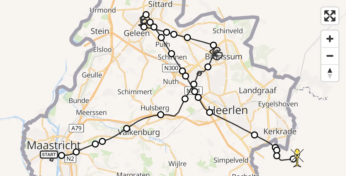 Routekaart van de vlucht: Politieheli naar 's-Hertogenrade, Sebastianenweg