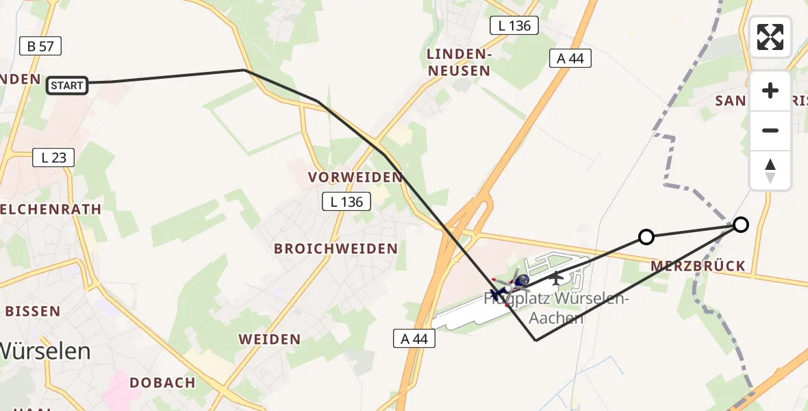 Vluchtroute Politiehelikopter Würselen - Würselen, 02 september 2024, 08:41