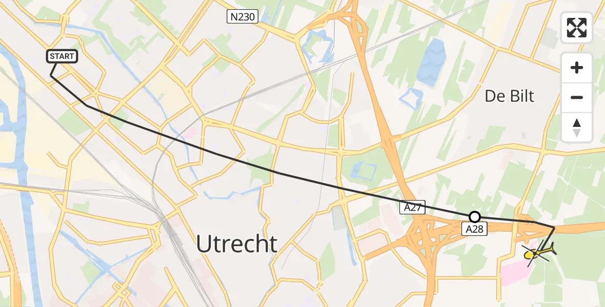 Routekaart van de vlucht: Lifeliner 1 naar Universitair Medisch Centrum Utrecht, Johannes Uitenbogaertstraat