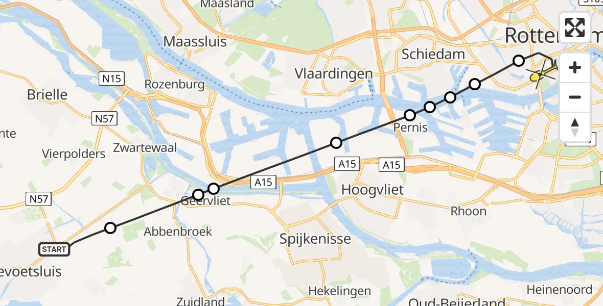 Routekaart van de vlucht: Lifeliner 2 naar Erasmus MC, Voltaweg