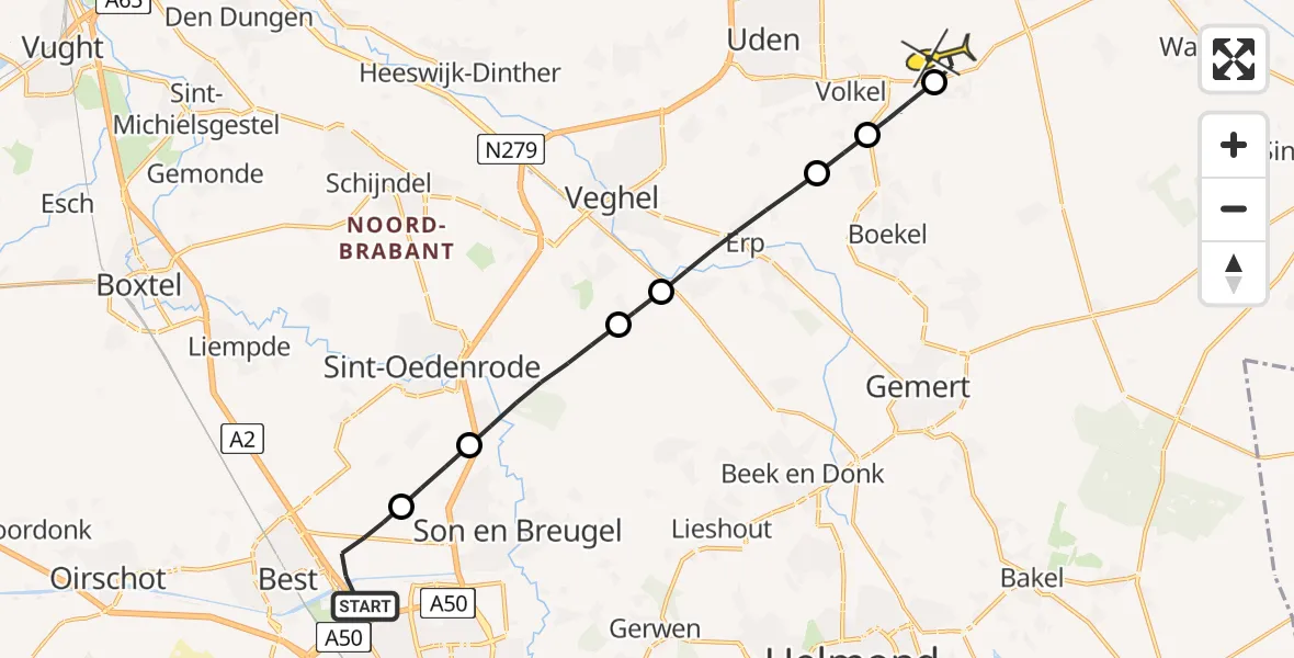 Routekaart van de vlucht: Lifeliner 3 naar Vliegbasis Volkel, N.C.B.-weg