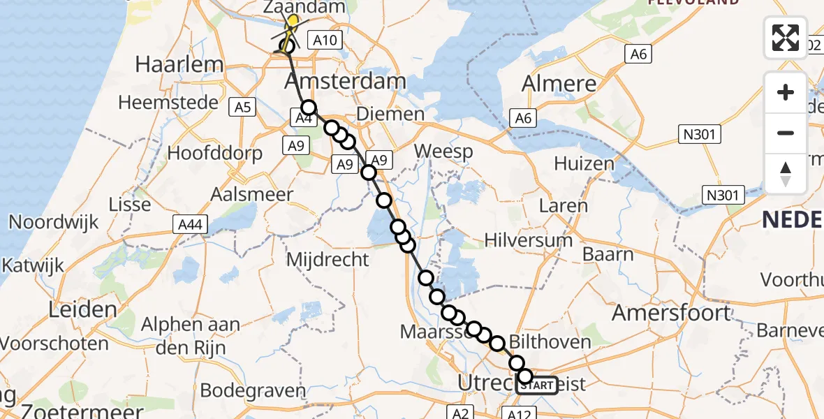 Routekaart van de vlucht: Lifeliner 1 naar Amsterdam Heliport, Hornweg