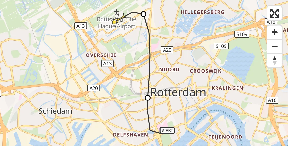 Routekaart van de vlucht: Lifeliner 2 naar Rotterdam The Hague Airport, Claes de Vrieselaan