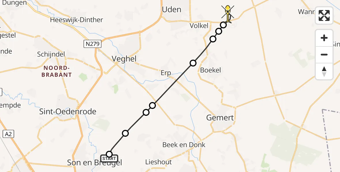 Routekaart van de vlucht: Lifeliner 3 naar Vliegbasis Volkel, Rijtvenweg