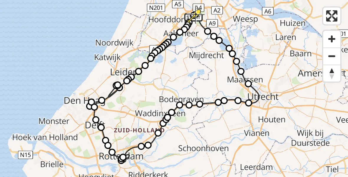 Routekaart van de vlucht: Politieheli naar Schiphol, Amsterdam-Bataviaweg