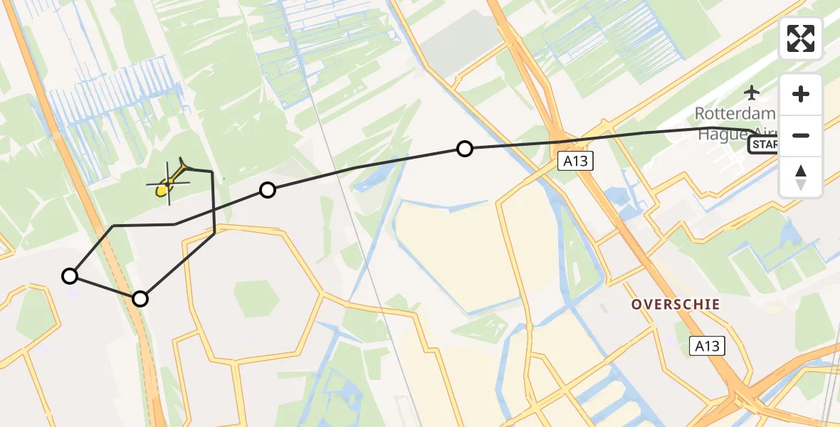 Routekaart van de vlucht: Lifeliner 2 naar Schiedam, Woudhoekpad