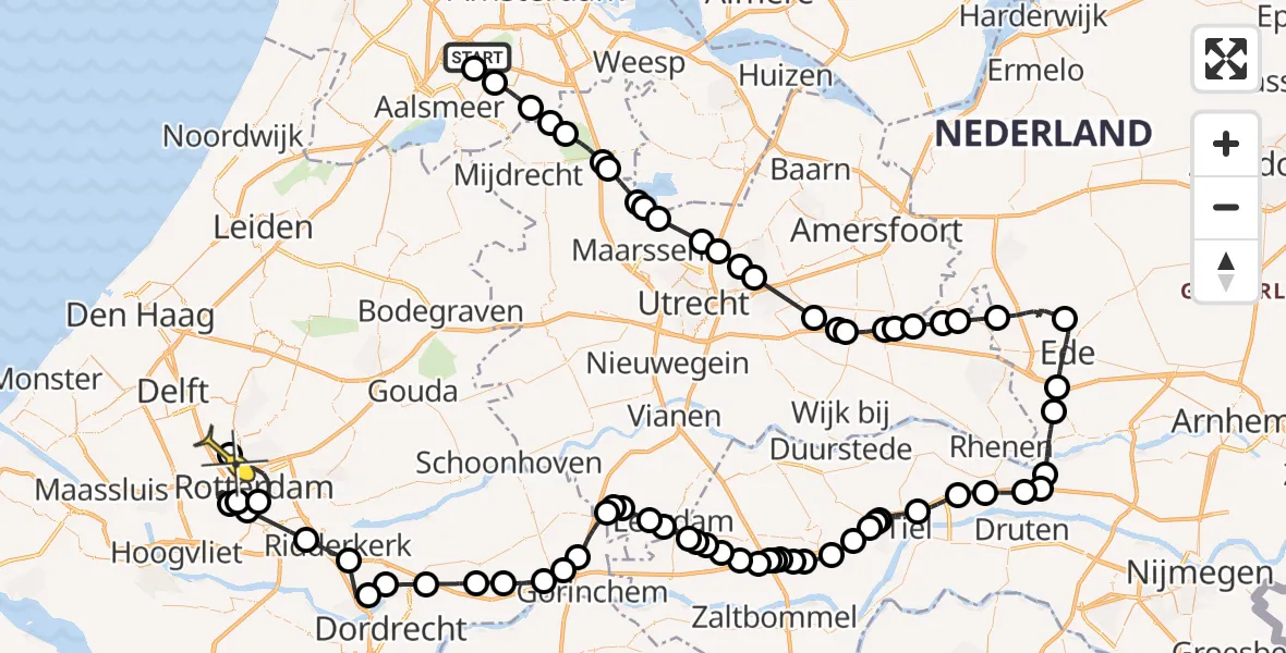 Routekaart van de vlucht: Politieheli naar Rotterdam The Hague Airport, Westerkimweg