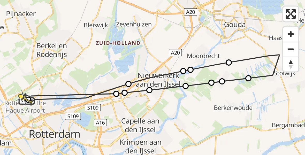 Routekaart van de vlucht: Lifeliner 2 naar Rotterdam The Hague Airport, Fluitekruid